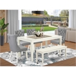 Pemberly Row 6-Piece Rubberwood Dining Table Set Linen White Light Gray