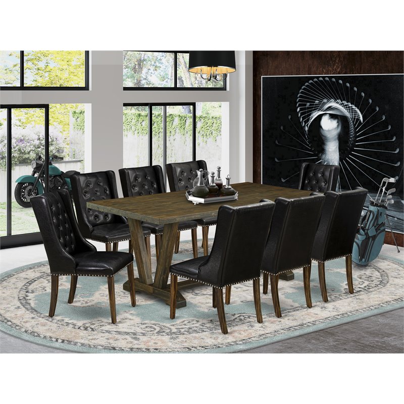 Pemberly Row V-Style 9-Piece Wood Dining Set in Distressed Jacobean