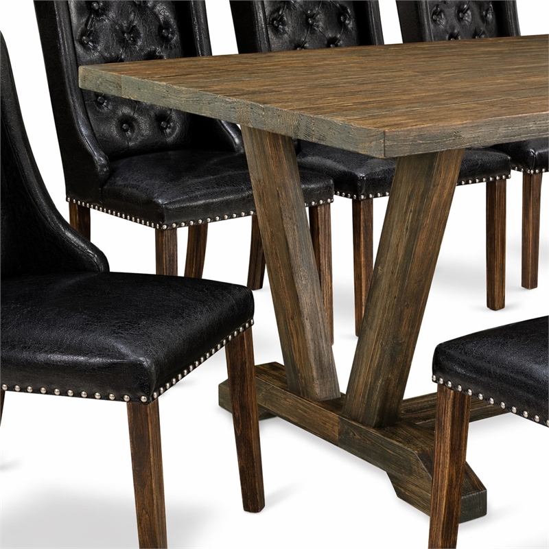 Pemberly Row V-Style 9-Piece Wood Dining Set in Distressed Jacobean