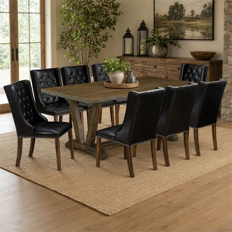 Pemberly Row V-Style 9-Piece Wood Dining Set in Distressed Jacobean