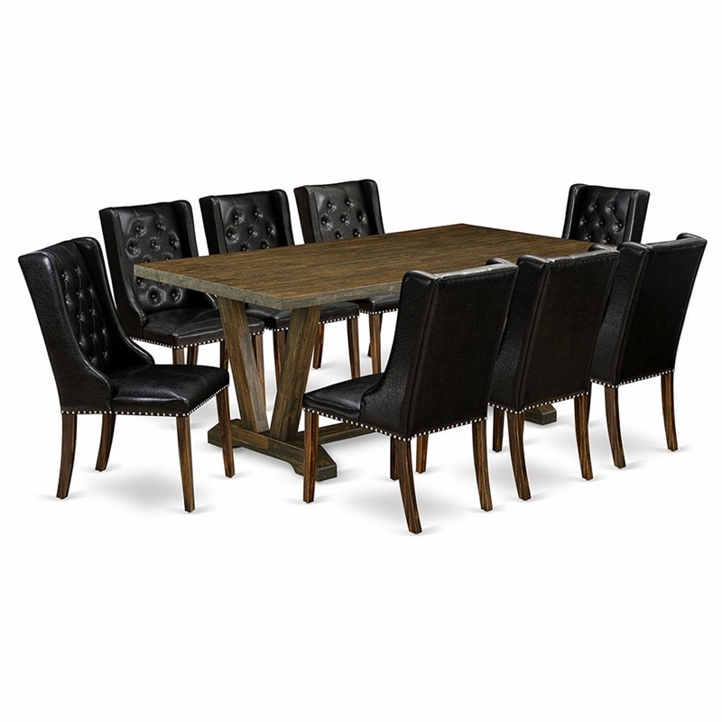 Pemberly Row V-Style 9-Piece Wood Dining Set in Distressed Jacobean