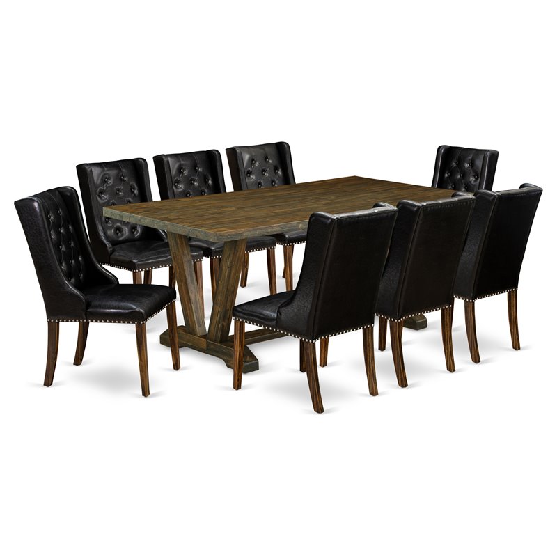 Pemberly Row V-Style 9-Piece Wood Dining Set in Distressed Jacobean