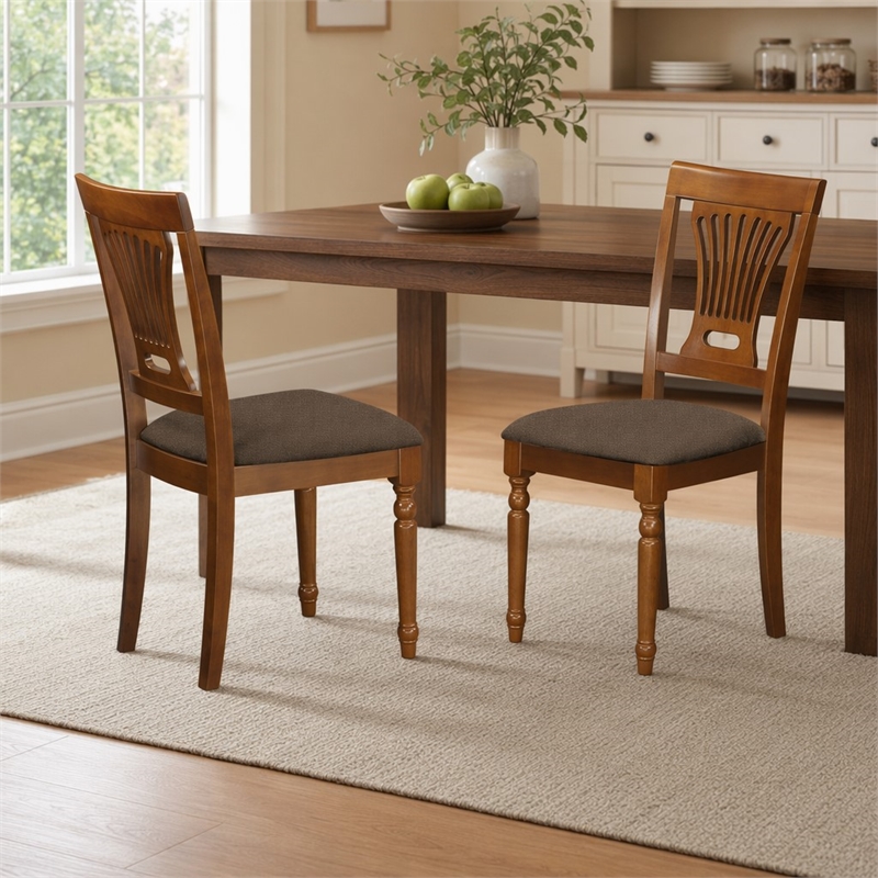 Pemberly Row Set of 2 Fabric Mid-Century Dining Chairs in Saddle Brown