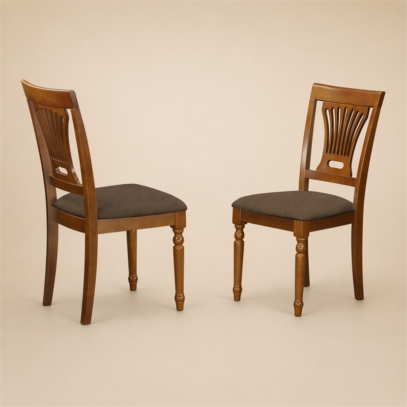 Pemberly Row Set of 2 Fabric Mid-Century Dining Chairs in Saddle Brown