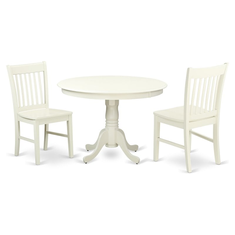Pemberly Row 3-Piece Wood Dining Set with Pedestal Base in Linen White