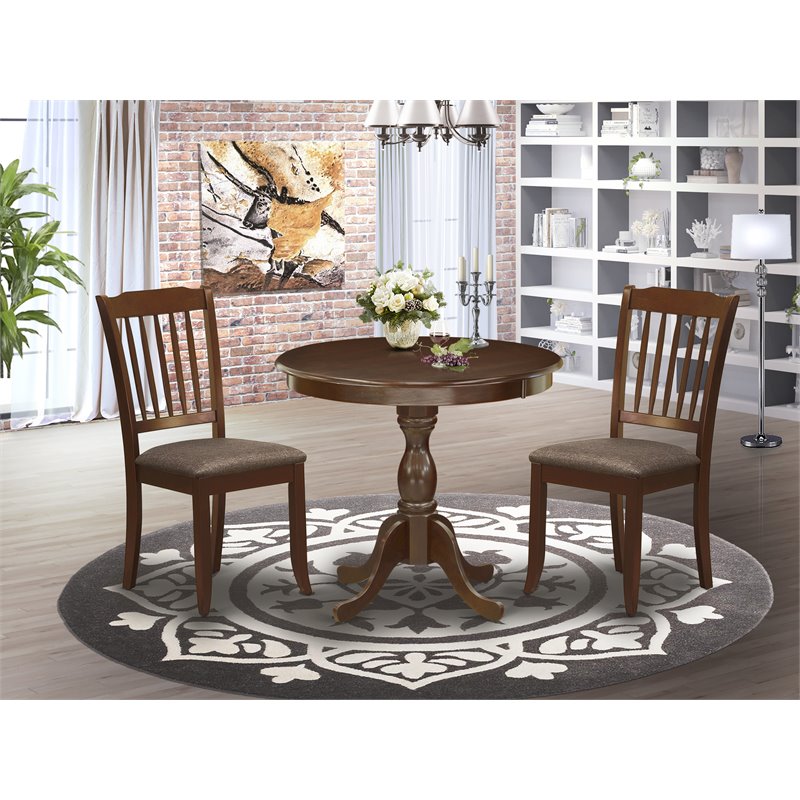 Pemberly Row Antique 3-Piece Dining Set with Slatted Chairs in Mahogany