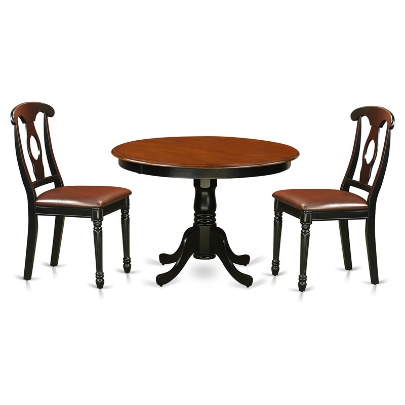 Pemberly Row 3-Piece Dining Table Set with Leather Seat in Black Finish