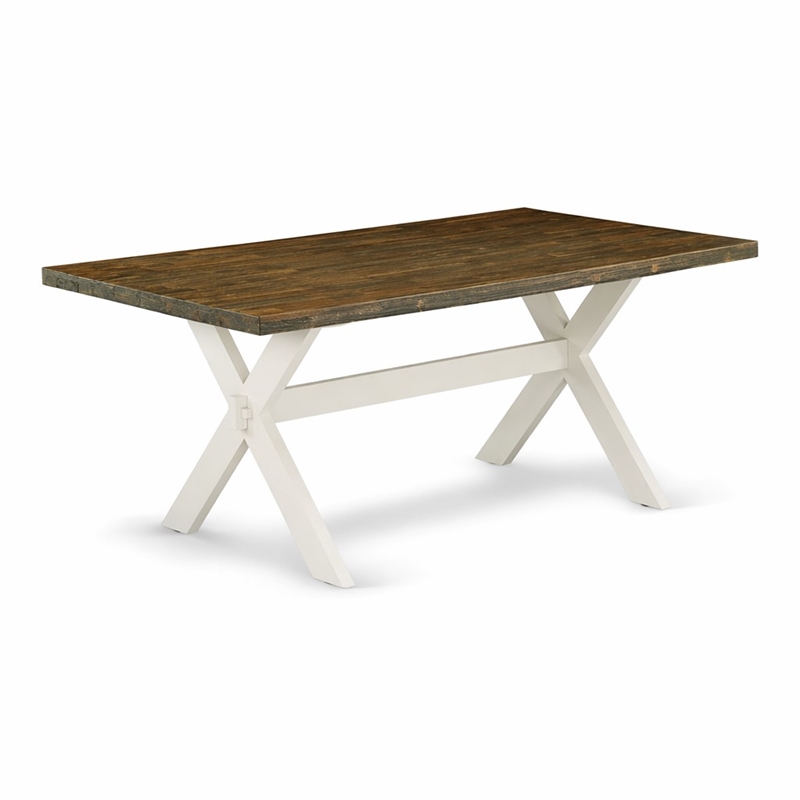 Pemberly Row X-Style Rectangular Wood Dining Table in White and Brown
