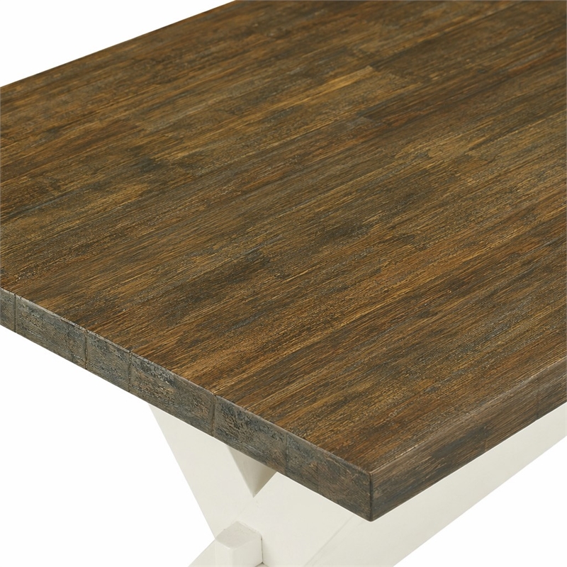 Pemberly Row X-Style Rectangular Wood Dining Table in White and Brown