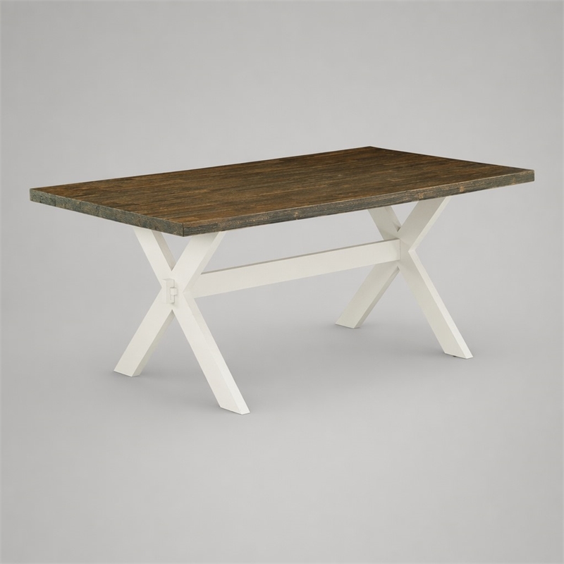 Pemberly Row X-Style Rectangular Wood Dining Table in White and Brown