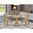 Pemberly Row 3PC Round Pedestal Table Set with Chairs in Oak Wood