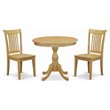 Pemberly Row 3PC Round Pedestal Table Set with Chairs in Oak Wood