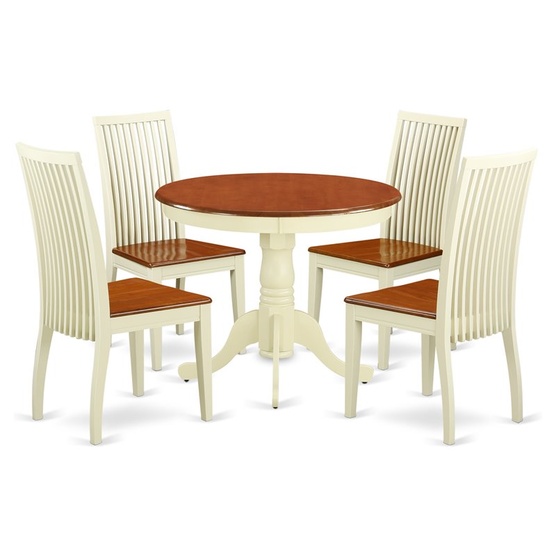 Pemberly Row Antique 5-Piece Dining Set in Buttermilk and Cherry Wood