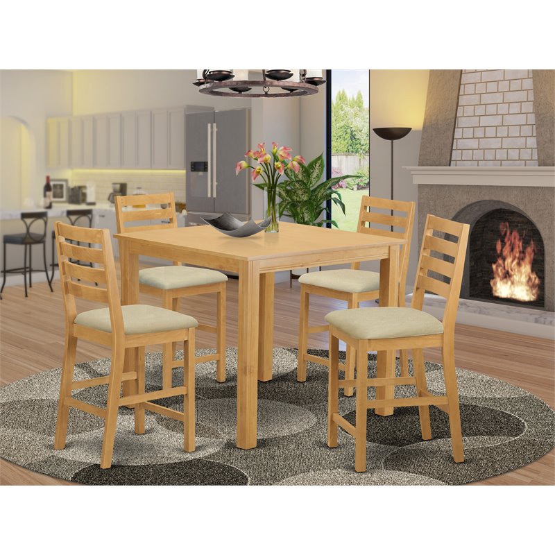Pemberly Row Oak 5-Piece Square Counter Height Dining Table Set