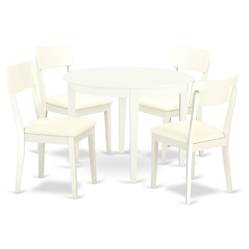 Pemberly Row Boston 5 Pc Dining Set with Faux Leather Chairs in Linen White