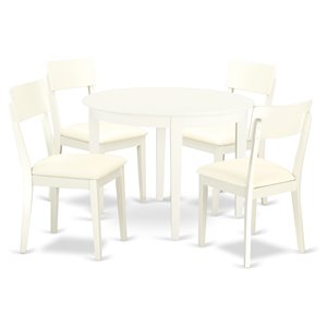 Pemberly Row Boston 5 Pc Dining Set with Faux Leather Chairs in Linen White