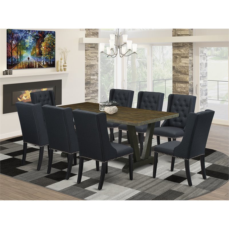 Pemberly Row 9-Piece Wood Kitchen Set in Distressed Jacobean and Black