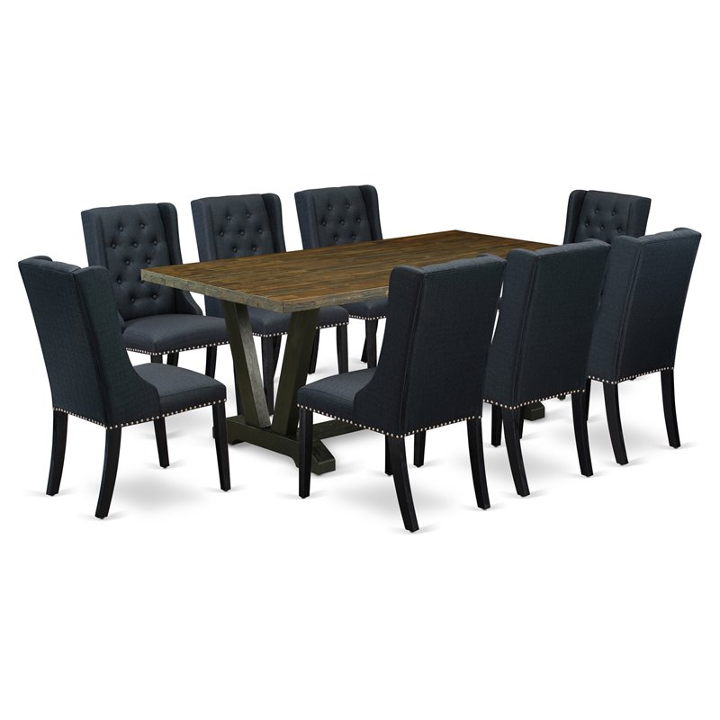 Pemberly Row 9-Piece Wood Kitchen Set in Distressed Jacobean and Black