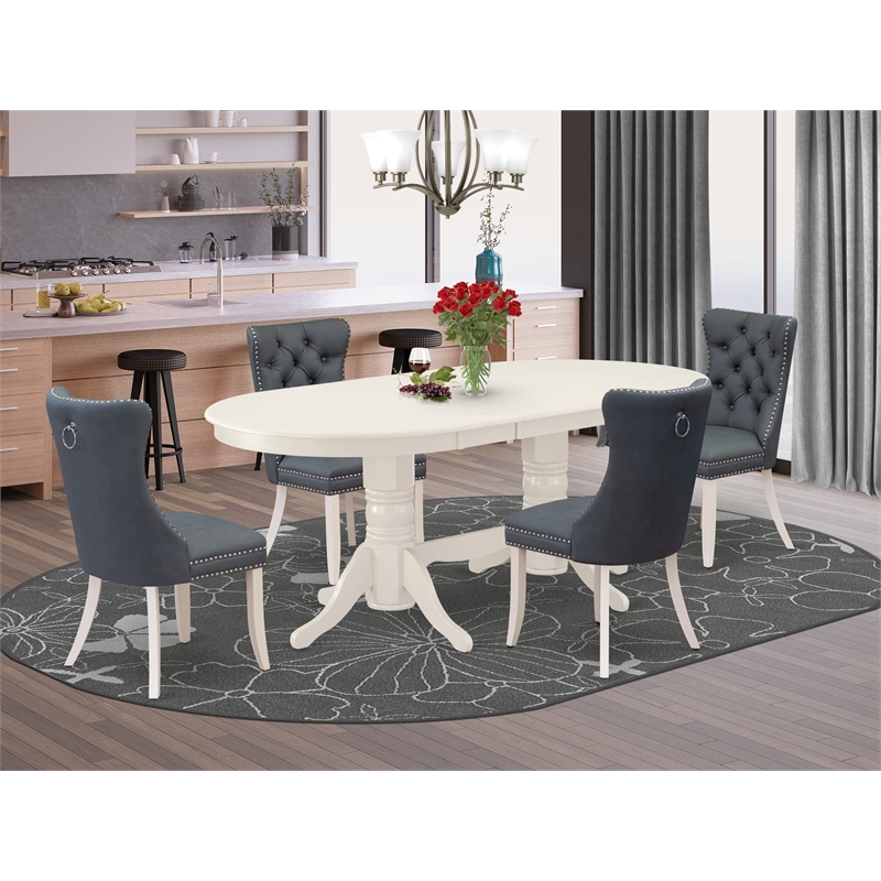 Pemberly Row 5-Piece Dining Set in Linen White/Platinum Gray