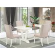Pemberly Row 5-Piece Wood Kitchen Set in Linen White with Cream Chairs