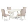 Pemberly Row 5-Piece Wood Kitchen Set in Linen White with Cream Chairs