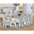 Pemberly Row 9-Piece Wood Dining Set in Multi-Color with Linen Fabric Seats