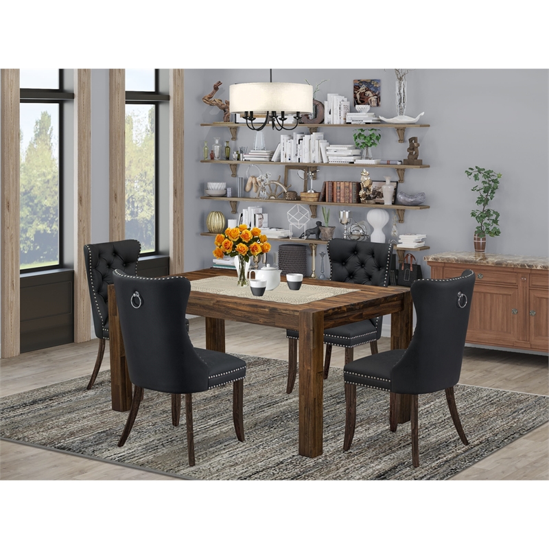 Pemberly Row 5-Piece Wood Dining Set in Distressed Jacobean and Dark Gray