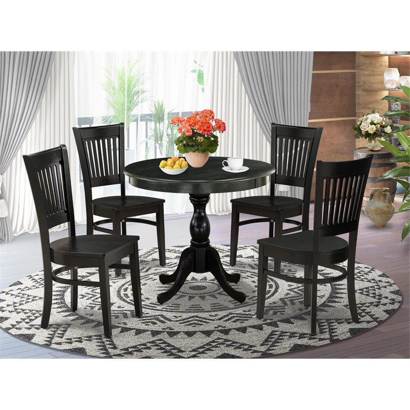 Pemberly Row 5-Piece Wood Dining Set with Round Table in Black