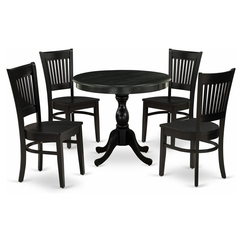 Pemberly Row 5-Piece Wood Dining Set with Round Table in Black