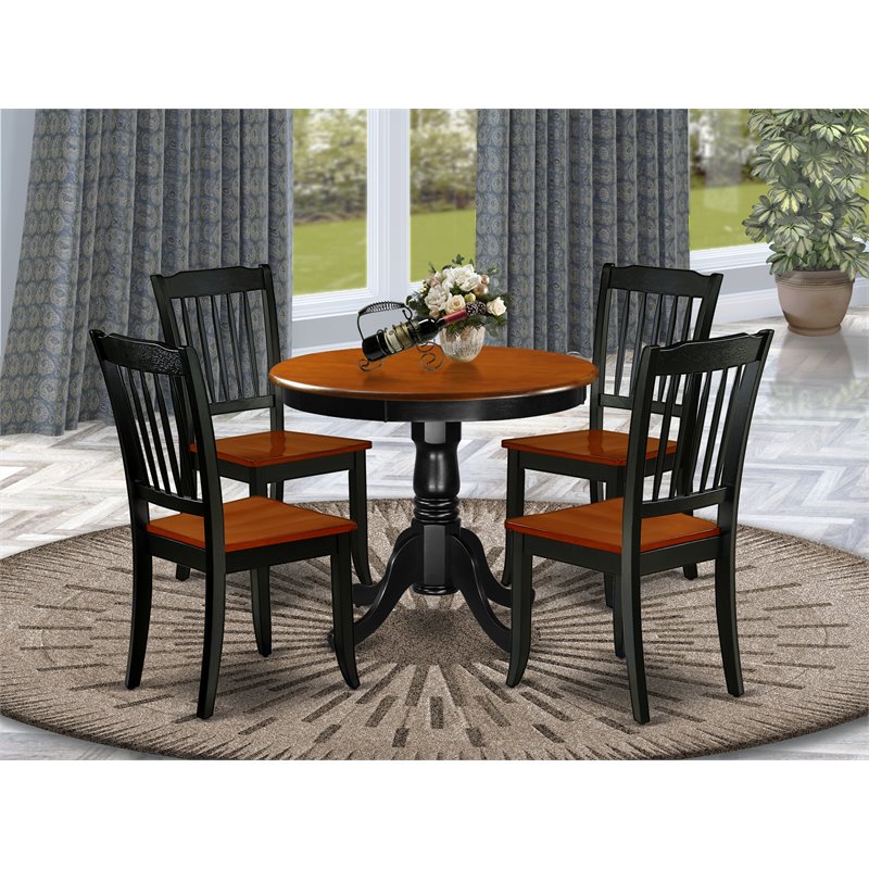 Pemberly Row 5-Piece Wood Dining Set w/ Slatted Chairs in Black/Cherry