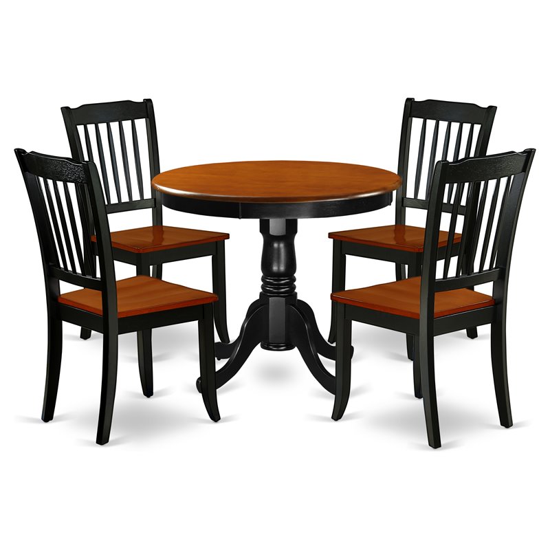 Pemberly Row 5-Piece Wood Dining Set w/ Slatted Chairs in Black/Cherry
