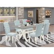 Pemberly Row 7-Piece Wood Dining Room Set w/ Linen Upholstered Chairs