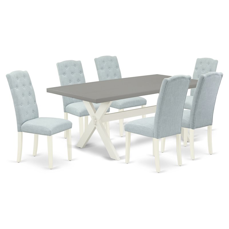 Pemberly Row 7-Piece Wood Dining Room Set w/ Linen Upholstered Chairs
