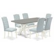 Pemberly Row 7-Piece Wood Dining Room Set w/ Linen Upholstered Chairs