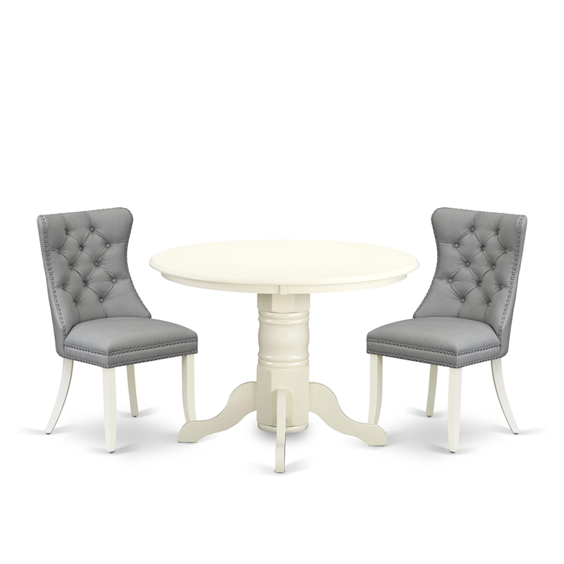 Pemberly Row 3-Piece Wood Round Dining Table Set in Linen White/Light Gray