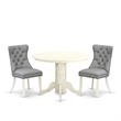 Pemberly Row 3-Piece Wood Round Dining Table Set in Linen White/Light Gray