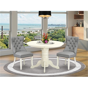 Pemberly Row 3-Piece Wood Round Dining Table Set in Linen White/Light Gray