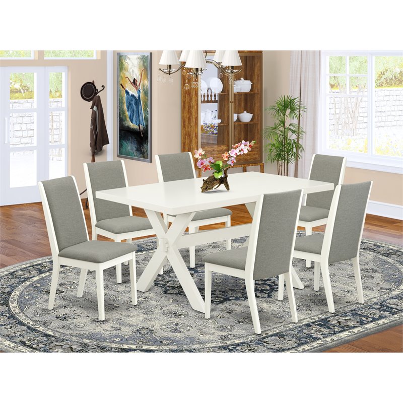 Pemberly Row 7-Pc Wood Dining Set in Linen White/Shitake