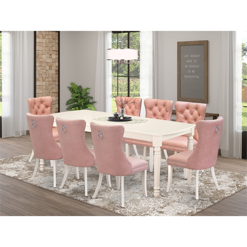 Pemberly Row 9-Piece Kitchen Table Set with Butterfly Leaf in Linen White