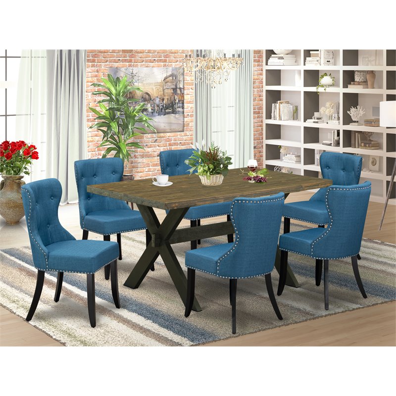 Pemberly Row 7-Piece X-Style Dining Set in Jacobean and Black