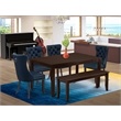 Pemberly Row 6-Piece Dining Set with Bench in Mahogany/Navy Blue
