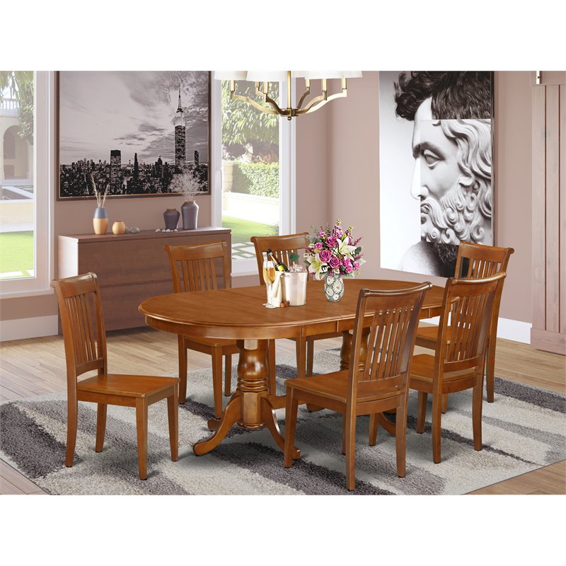 Pemberly Row 7-Piece Wood Kitchen Dining Set in Saddle Brown Finish