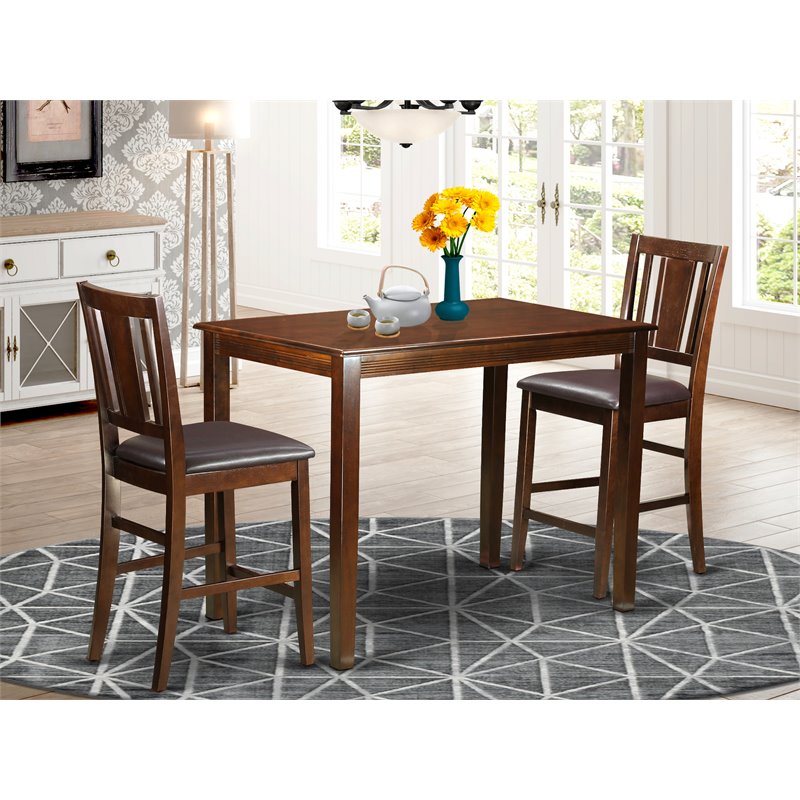 Pemberly Row Yarmouth Dining Set with 2 Bar Stools in Mahogany Finish