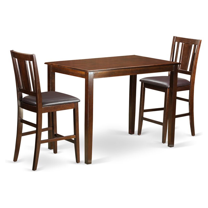 Pemberly Row Yarmouth Dining Set with 2 Bar Stools in Mahogany Finish