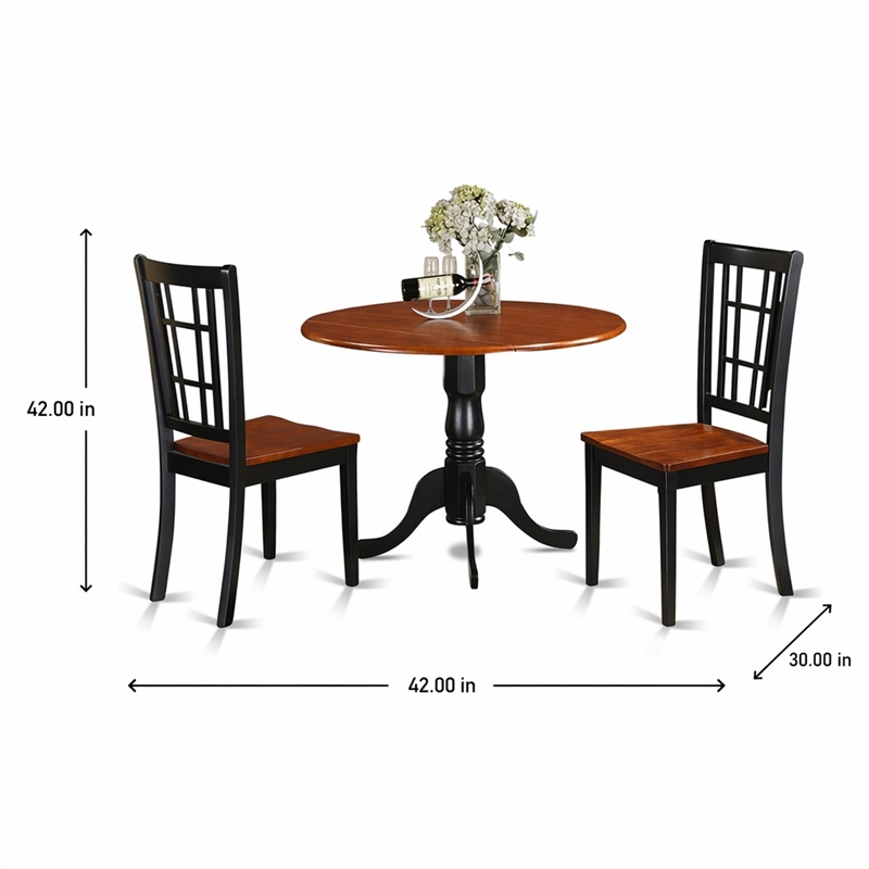 Pemberly Row 3-Piece Drop Leaf Wood Kitchen Table Set in Black and Cherry