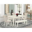 Pemberly Row 6-Piece Dining Set with Bench in Linen White and Light Beige