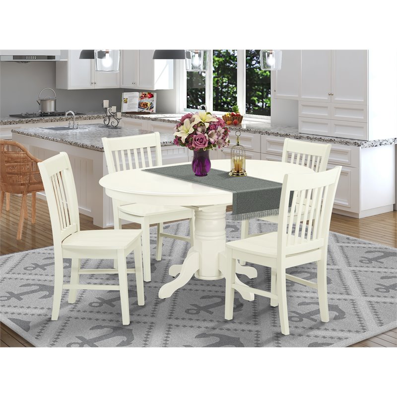 Pemberly Row 5-Piece Rubberwood Dining Set in Linen White Finish