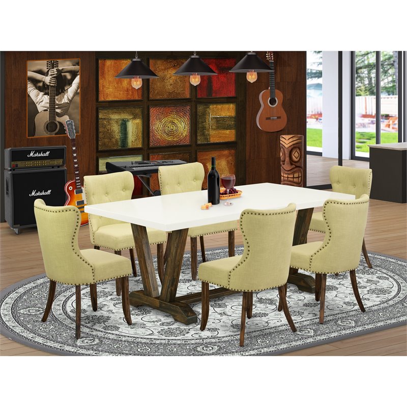 Pemberly Row 7-Piece Dining Set with Button Tufted Chairs in Multi-Color