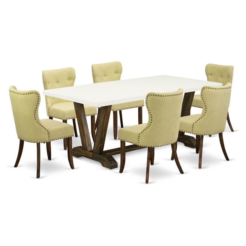 Pemberly Row 7-Piece Dining Set with Button Tufted Chairs in Multi-Color