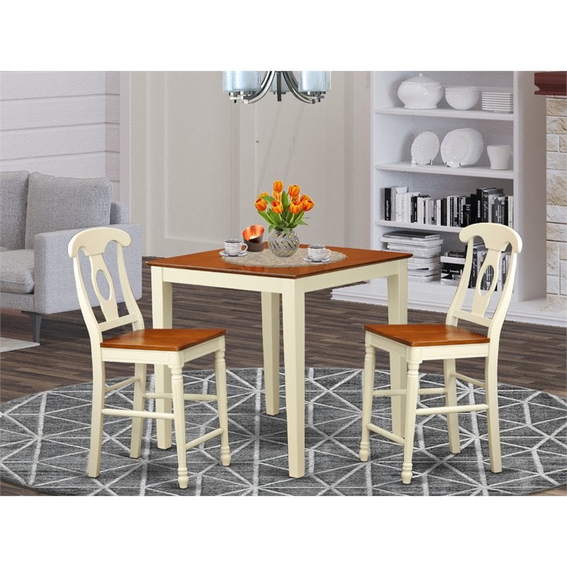 Pemberly Row 3-Piece Counter Height Kitchen Table Set in Buttermilk & Cherry